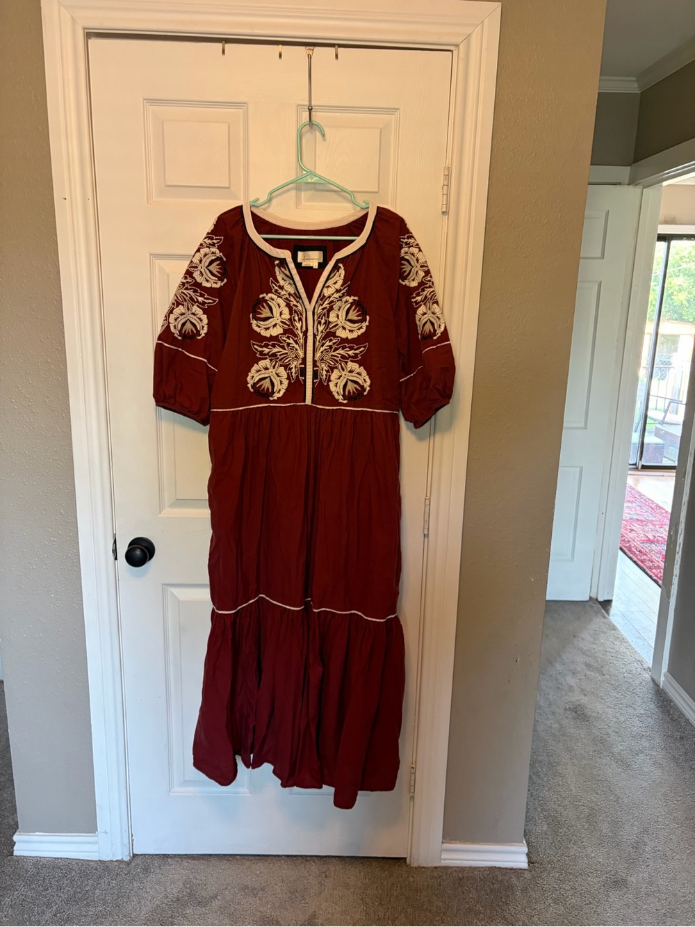 Anthropologie Embroidered Burgundy Maxi Dress with Ivory Accents - Picture 1 of 4